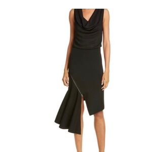 NWT Alice and Olivia by Stacey Bendet Cowl Neck Asymmetrical Zip Dress L